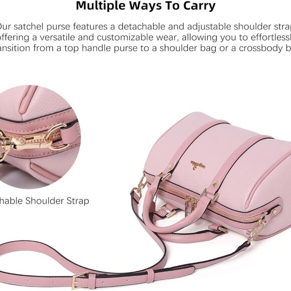 Stylish Compact Satchel Bag with Adjustable Crossbody Strap - Gold Logo Accent - Picture 6 of 9